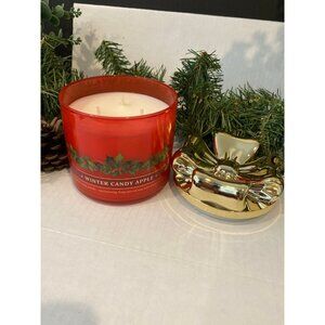 Bath & Body Works “Winter Candy Apple” New 3 Wick Bow Candle